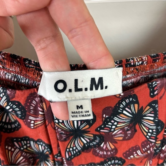 O.L.M. Puff sleeve burnt orange butterfly crop corset top blouse size: M - Picture 6 of 11